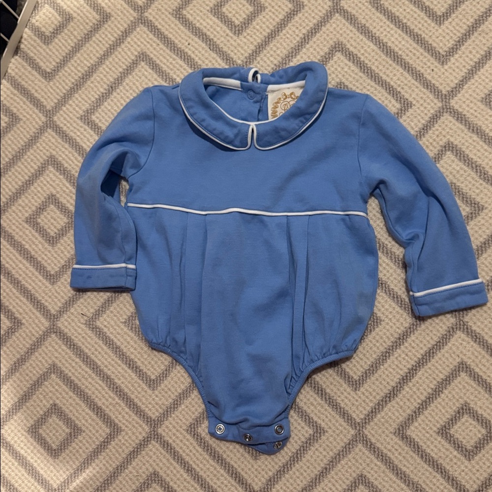 Beaufort Bonnet Blue Long Sleeve Baby Romper with Peter Pan Collar
